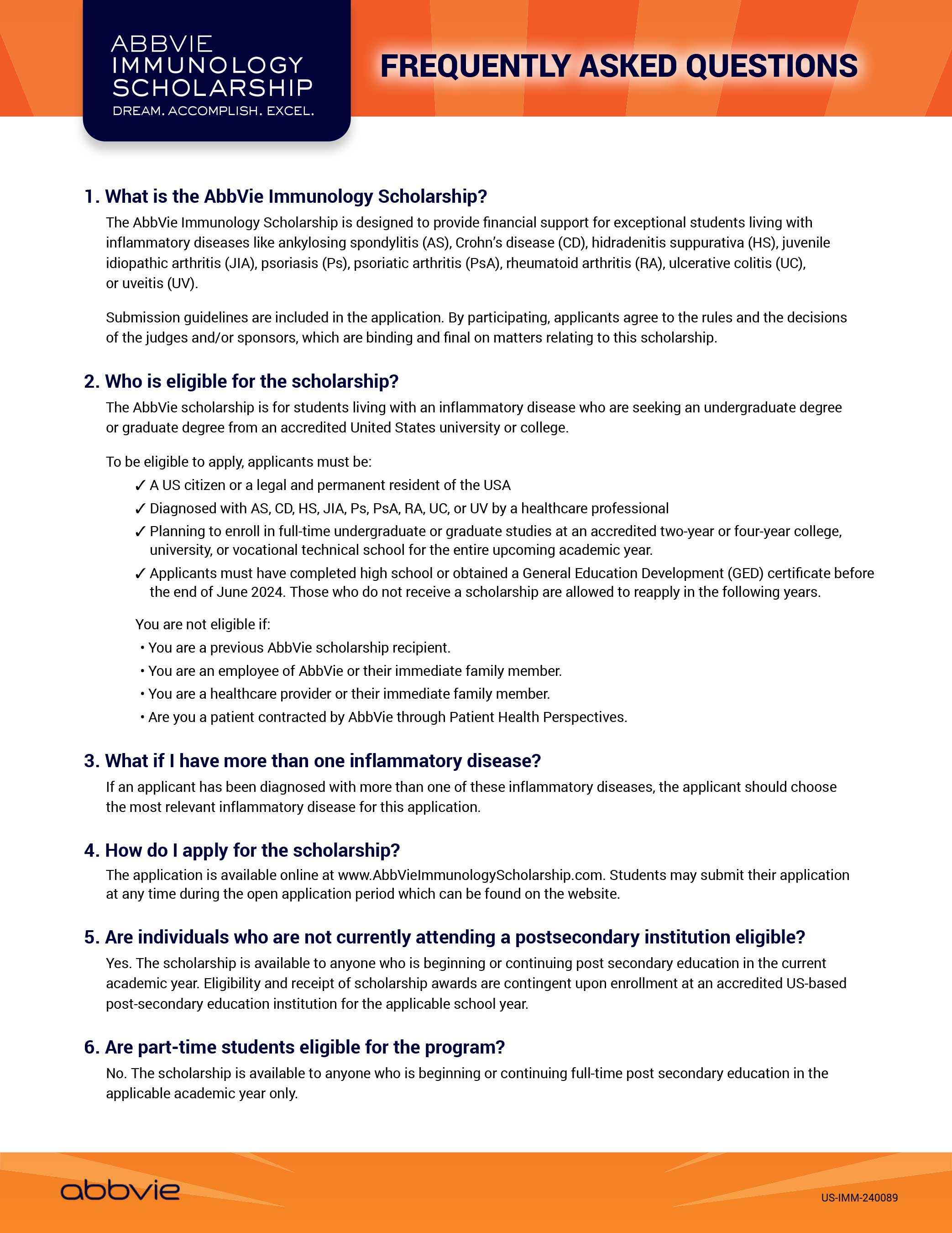 AbbVie Immunology Scholarship FAQ